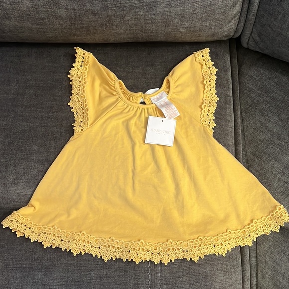 Shabby Chic Baby Outfit Yellow Top Blue Floral Pant Matching Set - Picture 3 of 4